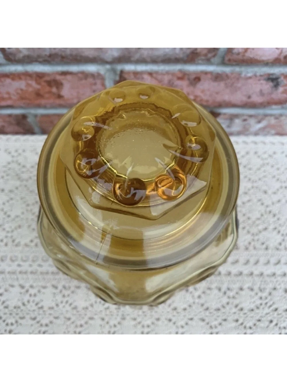 Vintage LE Smith Yellow Amber Atterbury Scroll Glass Canister Jar With Lid